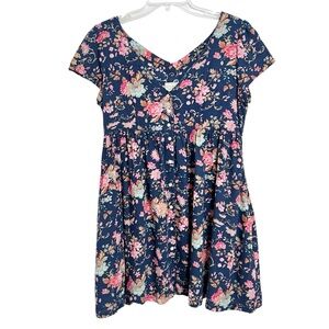 Denim & Supply Ralph Lauren Cottagecore Baby Doll Mini Dress M Blue Floral Boho